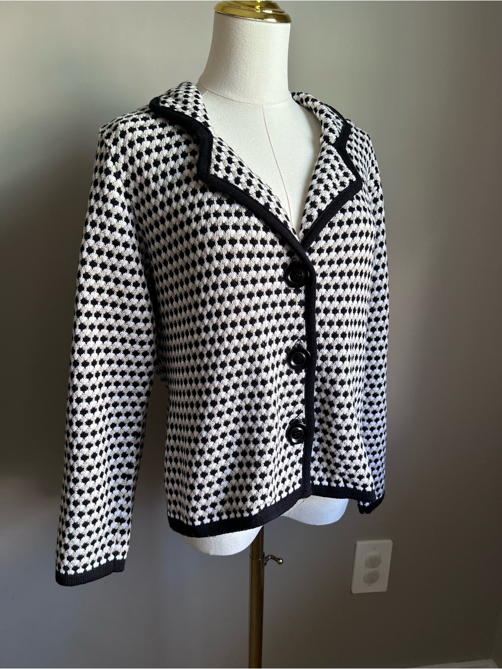 Preppy cream, Black & White Patterned Women's Cardigan sweater Jacket fall cozy